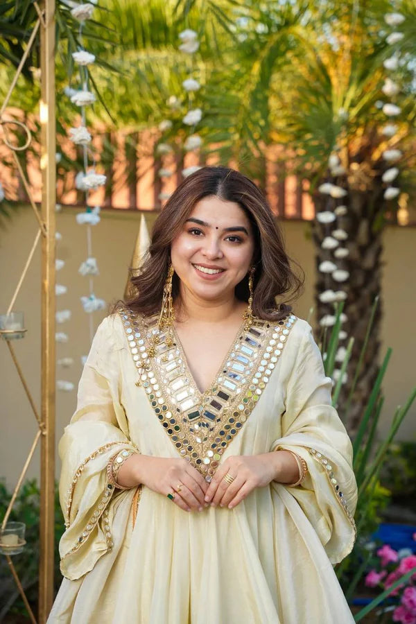 Cosmos Gold Jari Silk Sharara Set