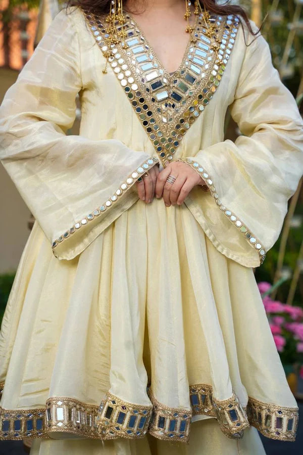 Cosmos Gold Jari Silk Sharara Set