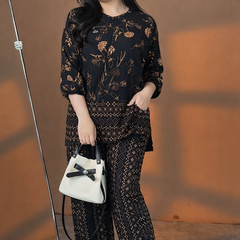 Elegant Midnight Flora & Geometric Print Co-ord Set
