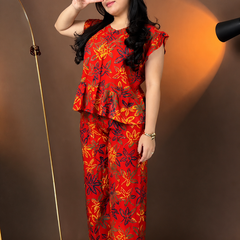 Red Floral Printed Co-Ord Set for Women