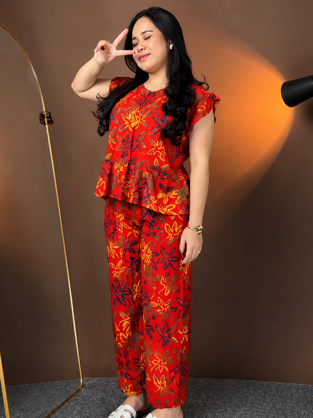Red Floral Printed Co-Ord Set for Women