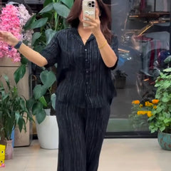 Black Pure Linen Co-ord Set