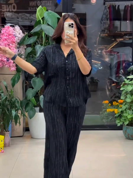 Black Pure Linen Co-ord Set