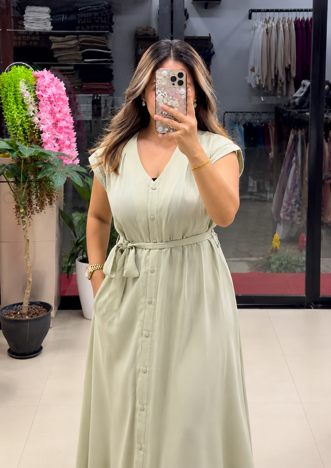 Women’s Button-Down Tie-Waist Flared Maxi  White Dress