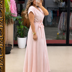 Women’s Button-Down Tie-Waist Flared Maxi  White Dress