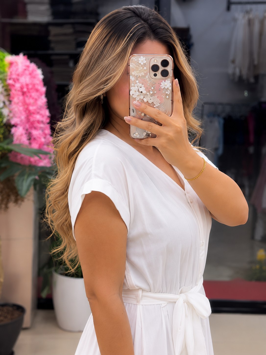 Women’s Button-Down Tie-Waist Flared Maxi  White Dress