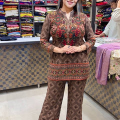 Ethnic Brown Printed Stylish Co-Ord Set